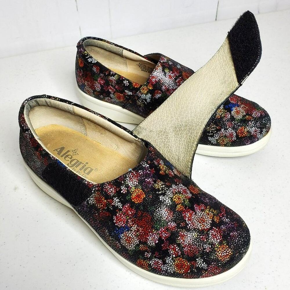 Traq Alegria Qin Garland Floral Print Leather Wedge Heel Professional Clogs 38 - Picture 5 of 12